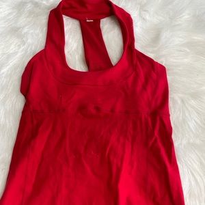 Red scoop neck Lululemon tank top. Super cute mesh on back